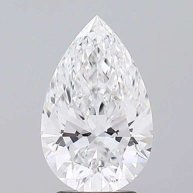 3.01 A pear shaped brilliant cut diamond with a grey background.