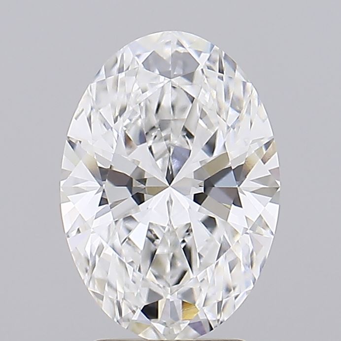 3.02 A sparkling, oval-cut diamond showcasing brilliant facets that reflect light, set against a soft gray background.