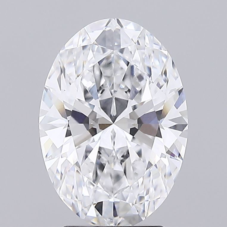 3.06 Oval-shaped diamond with intricate facets, reflecting light vividly against a neutral gray background. The gemstone exudes elegance and purity.
