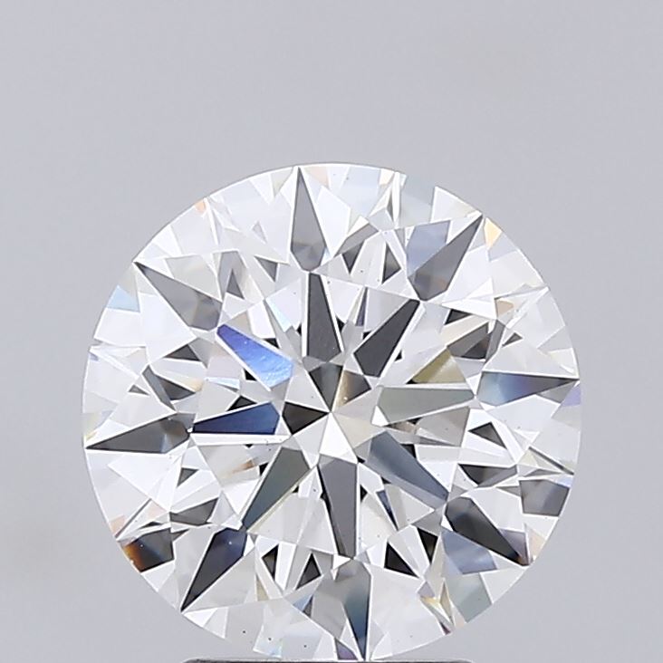 3.06 A sparkling round brilliant diamond features numerous facets, reflecting light with vibrant brilliance against a soft gray background.