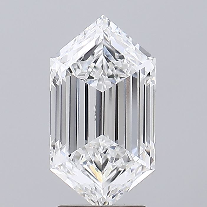 3.07 Hexagonal diamond with vertical facets and a clear, reflective surface.