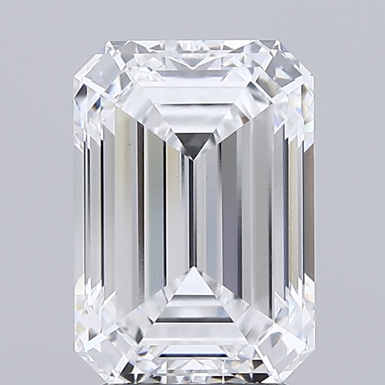 3.32 A radiant, transparent octagonal diamond with sharp facets reflecting light, showcasing its clarity and brilliance against a light gray background.