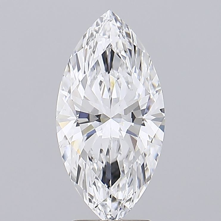3.37 A sparkling marquise-cut diamond with brilliant facets, displayed upright against a soft gray background.
