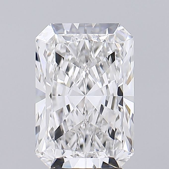 3.51 A close up of a radiant cut clear diamond against a grey background.