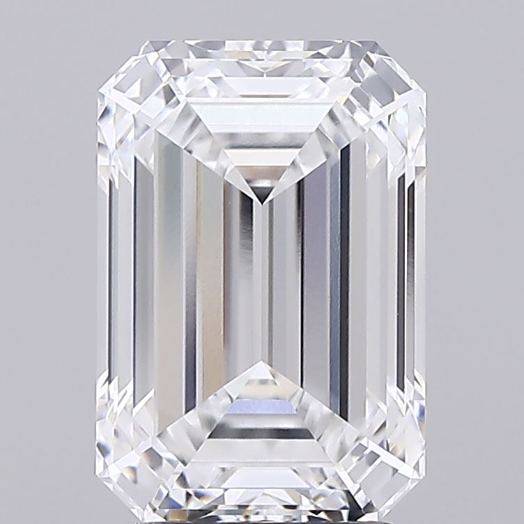 3.52 Emerald cut diamond resting on a white background, showcasing its clarity and elegant geometric shape.