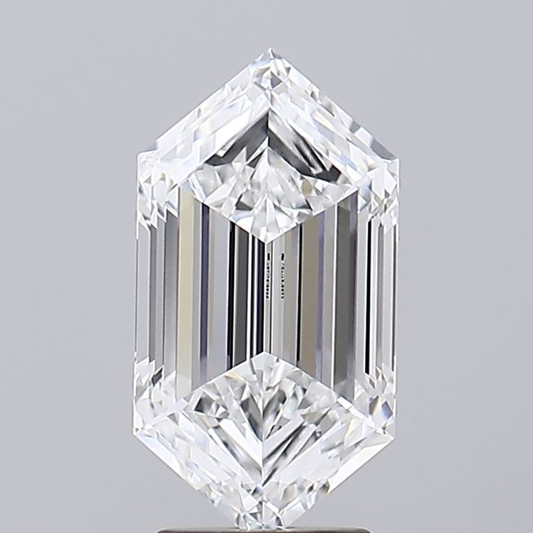 3.55 Emerald cut diamond displayed elegantly on a stand, showcasing its clarity and brilliance.