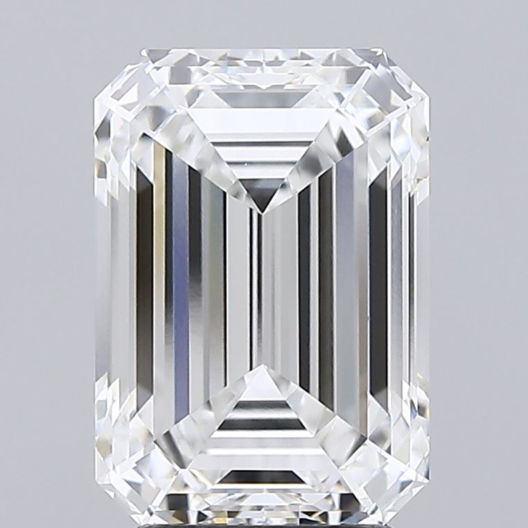 3.59 A brilliant, transparent emerald-cut diamond with sharp facets, reflecting light beautifully against a neutral background.