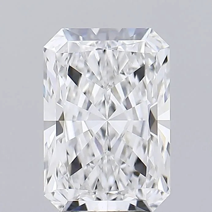 3.86 A close up of a radiant cut diamond against a solid grey background.