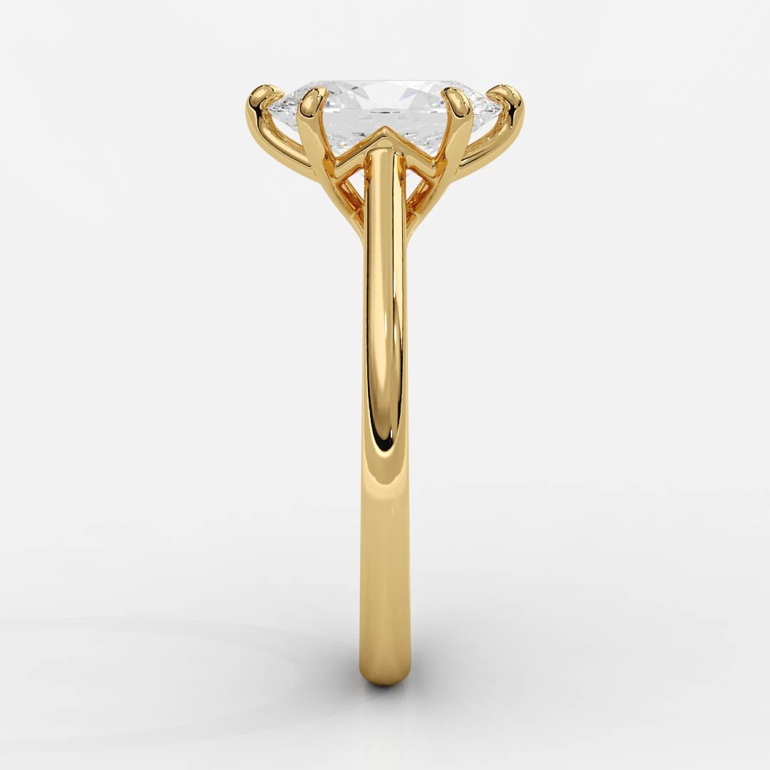 Tapered Cathedral Setting engagement ring with a solitaire diamond in a handcrafted gold tapered cathedral-style band