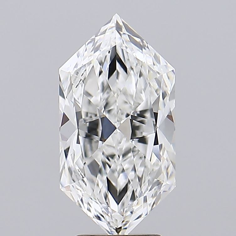 4 Close-up of a sparkly, clear marquise-cut diamond, showcasing its brilliant facets and intricate reflections against a neutral background.