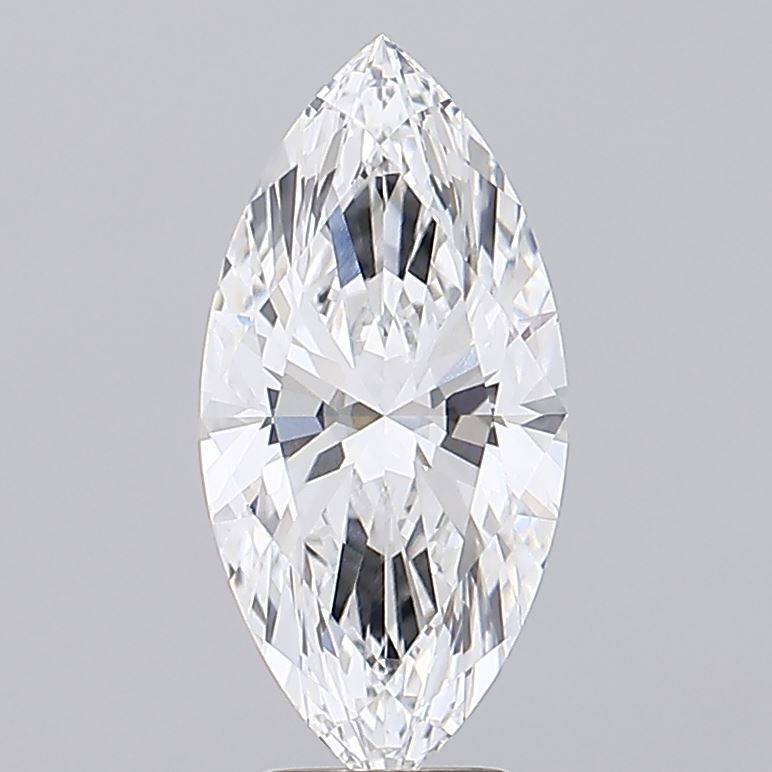 4.27 A brilliant, marquise-cut diamond glistening with facets, showcasing its clarity and sparkle against a light gray background.