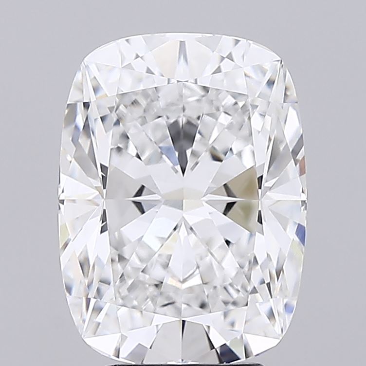 4.56 A sparkling cushion-cut diamond is set against a plain gray background. Its facets create a kaleidoscope of reflections, conveying elegance and brilliance.
