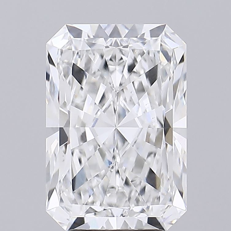 4.56 A sparkling, rectangular-cut diamond reflecting light, showcasing its intricate facets and brilliance against a soft gray background.