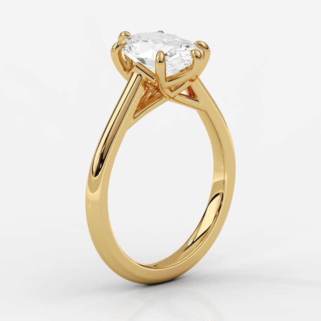 Tapered Cathedral Setting engagement ring in gold with a solitaire diamond and elegant tapered band craftsmanship