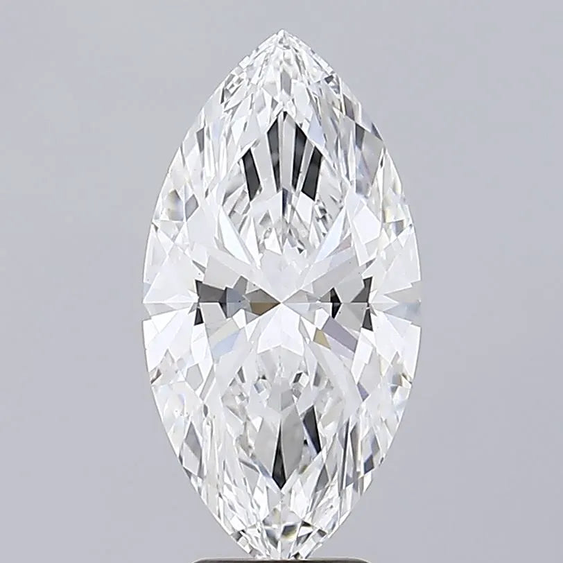 5.00 A marquise cut diamond with sparkling facets on a gray background.