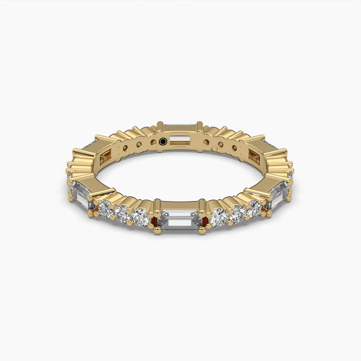 1ctw Round and Baguette Lab Grown Diamond Eternity Wedding Ring | 14k Gold