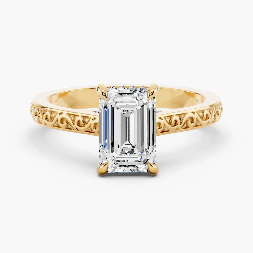 Bowery Setting Emerald cut engagement ring in yellow gold