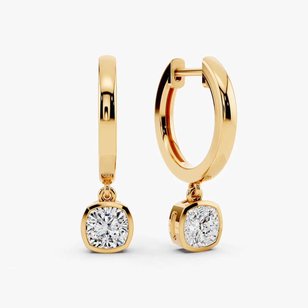 1ct Cushion Bezel Lab-Grown Diamond Hoop Earrings in 14k yellow gold