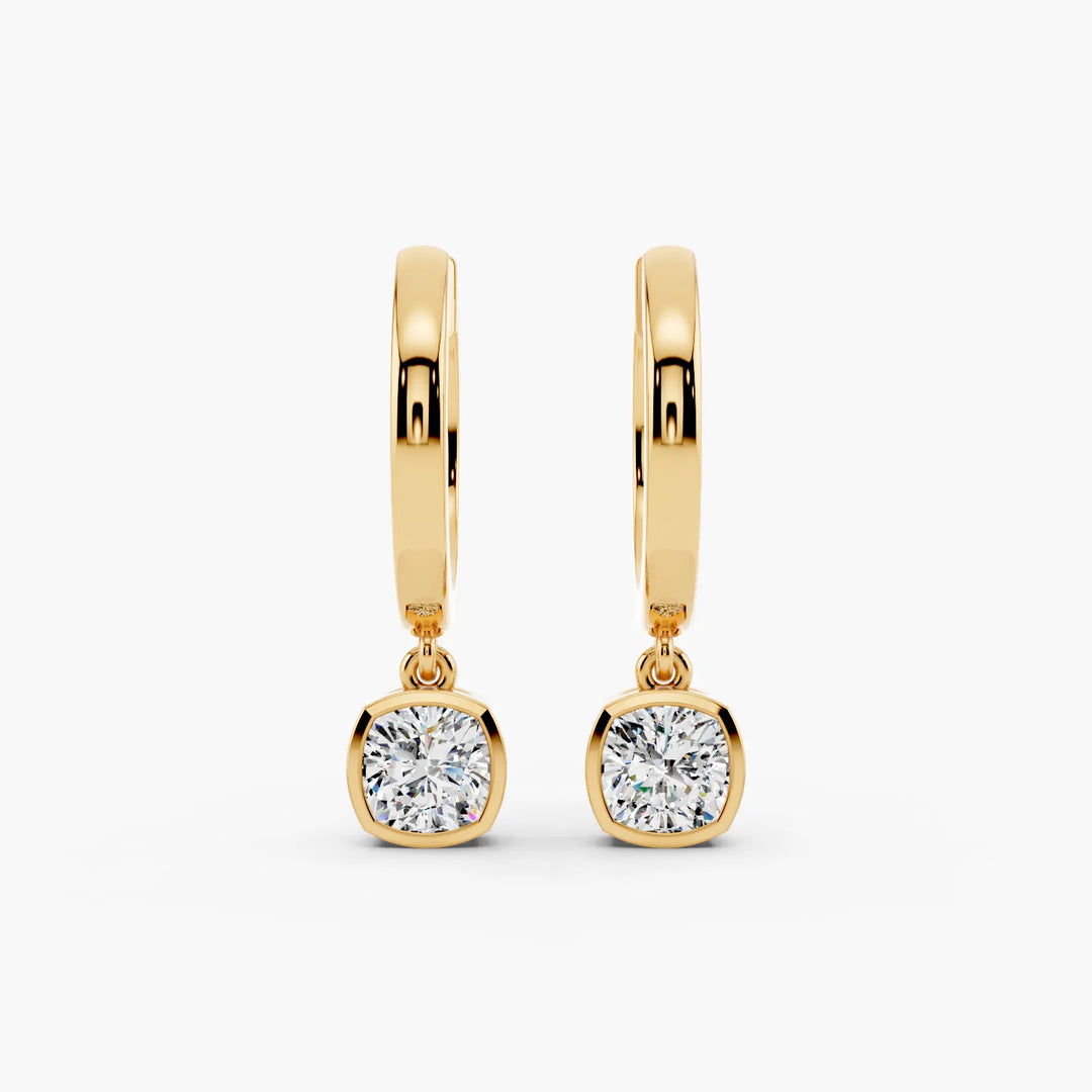 1ct Cushion Bezel Lab-Grown Diamond Hoop Earrings in 14k yellow gold