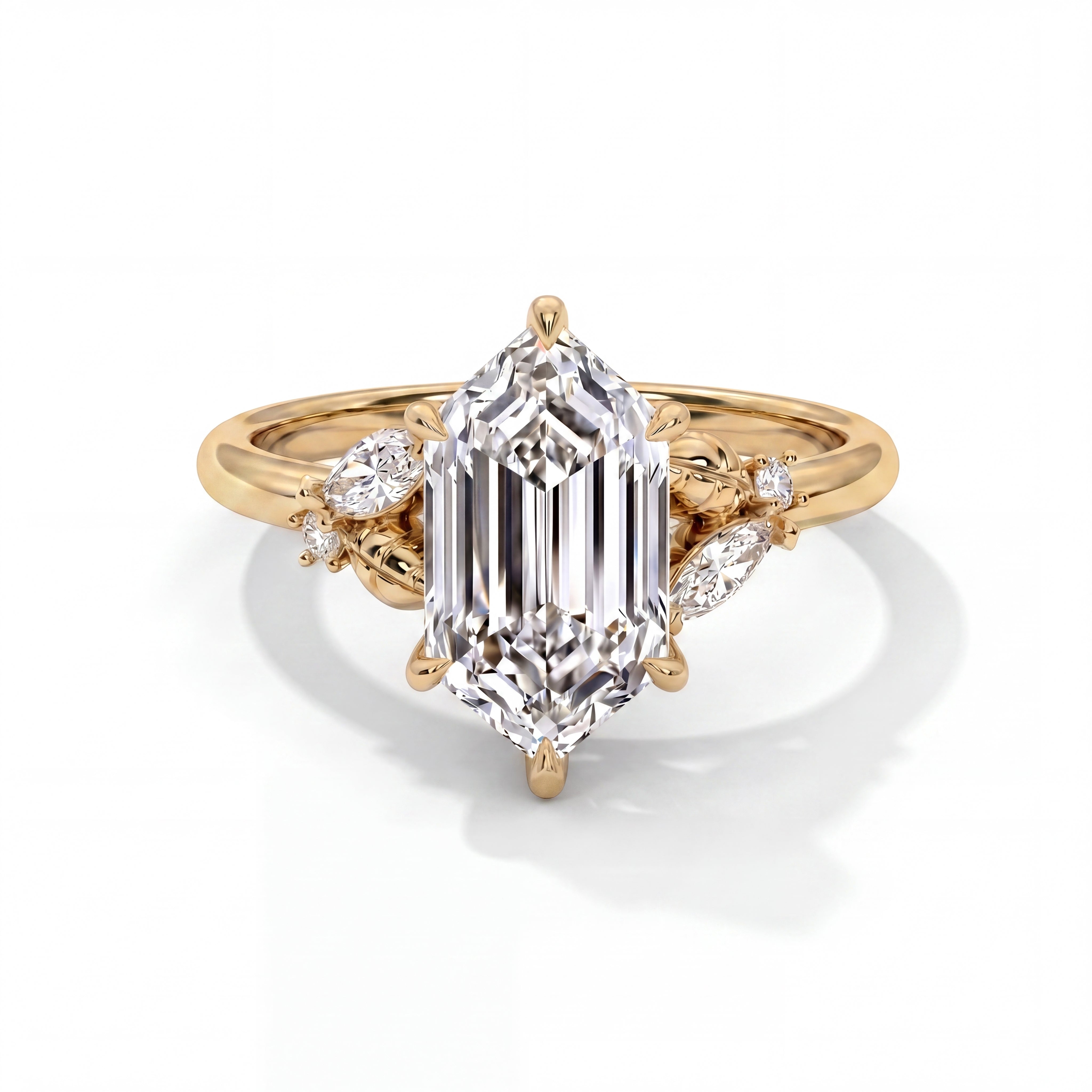 14k Yellow Gold / Elongated Hexagon