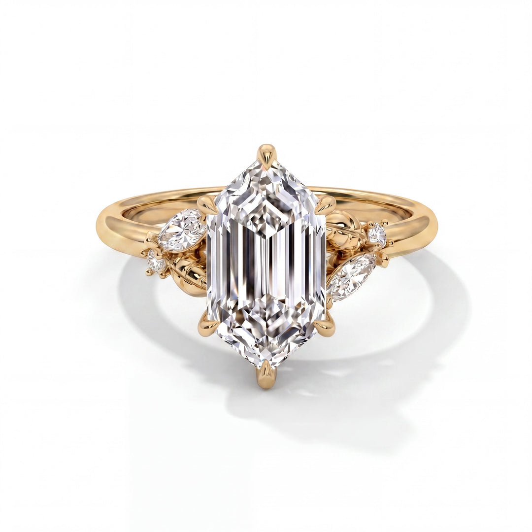 Blossom Setting Elongated Hexagon in 14K Yellow Gold front view