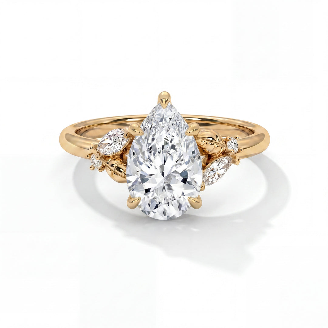 Blossom Setting Pear in 14K Yellow Gold front view