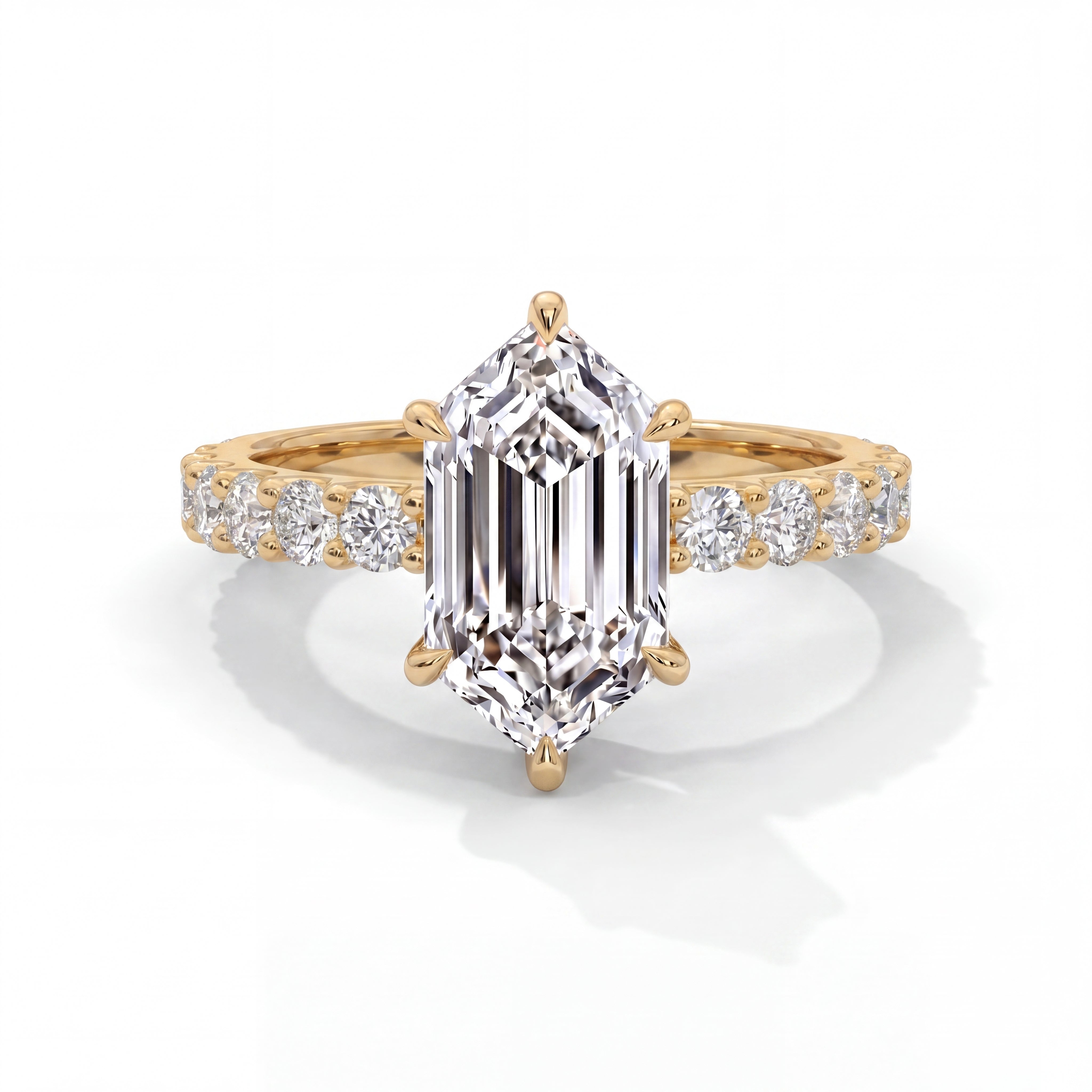 14k Yellow Gold / Elongated Hexagon