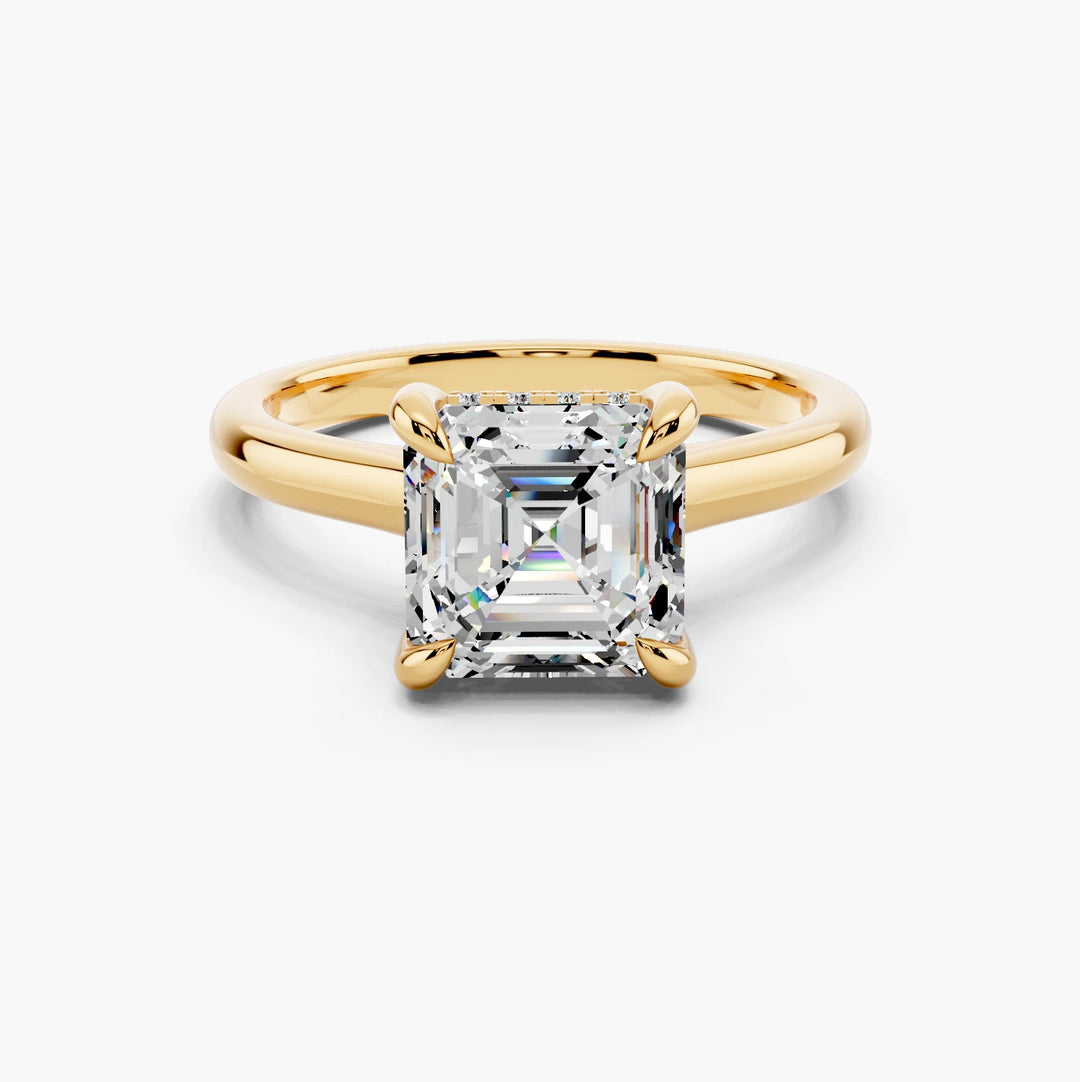 Asscher yellow gold setting, face up view