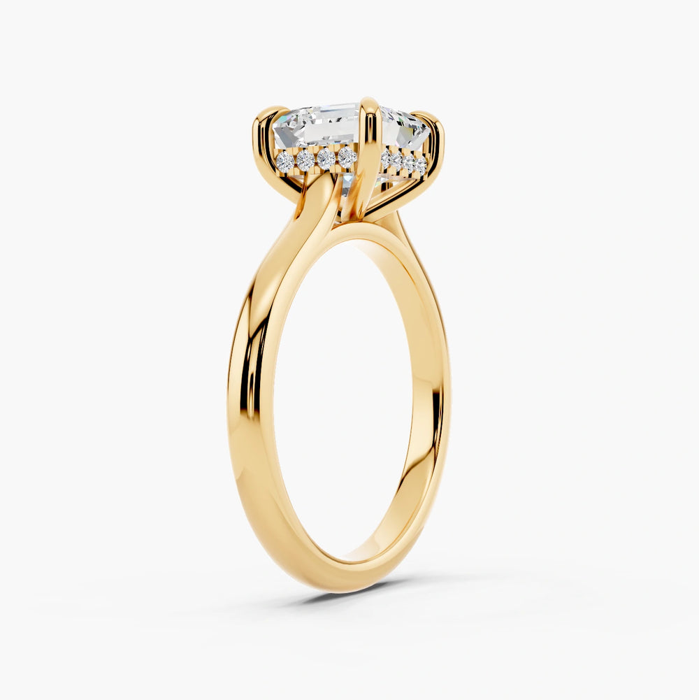 Asscher yellow gold setting, angled view