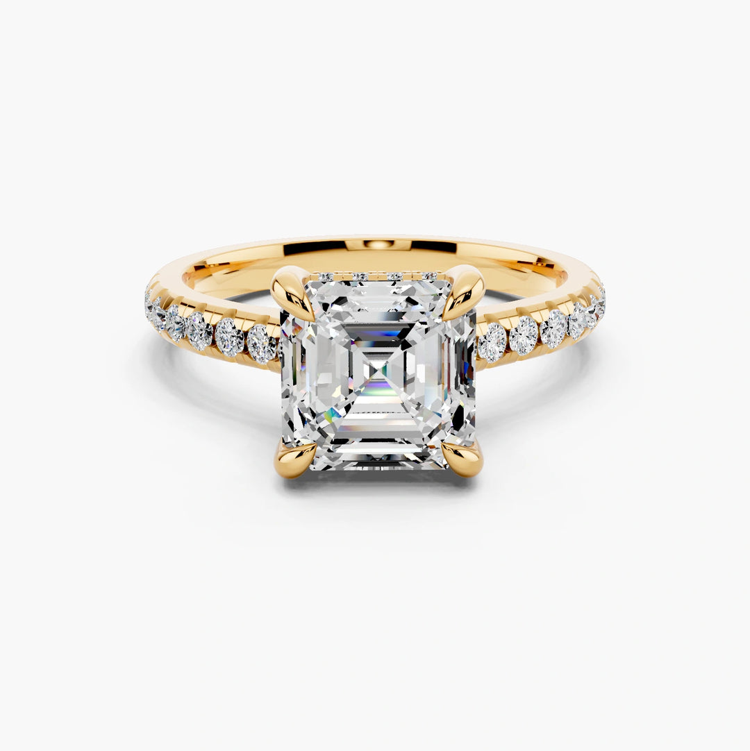 Asscher yellow gold setting, face up view