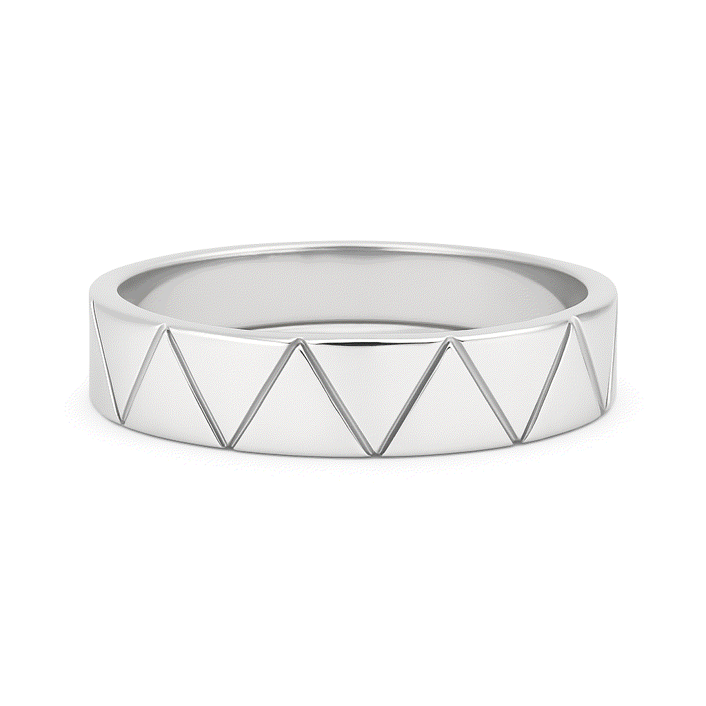 The Apex Wedding Band silver ring with geometric pattern and polished finish