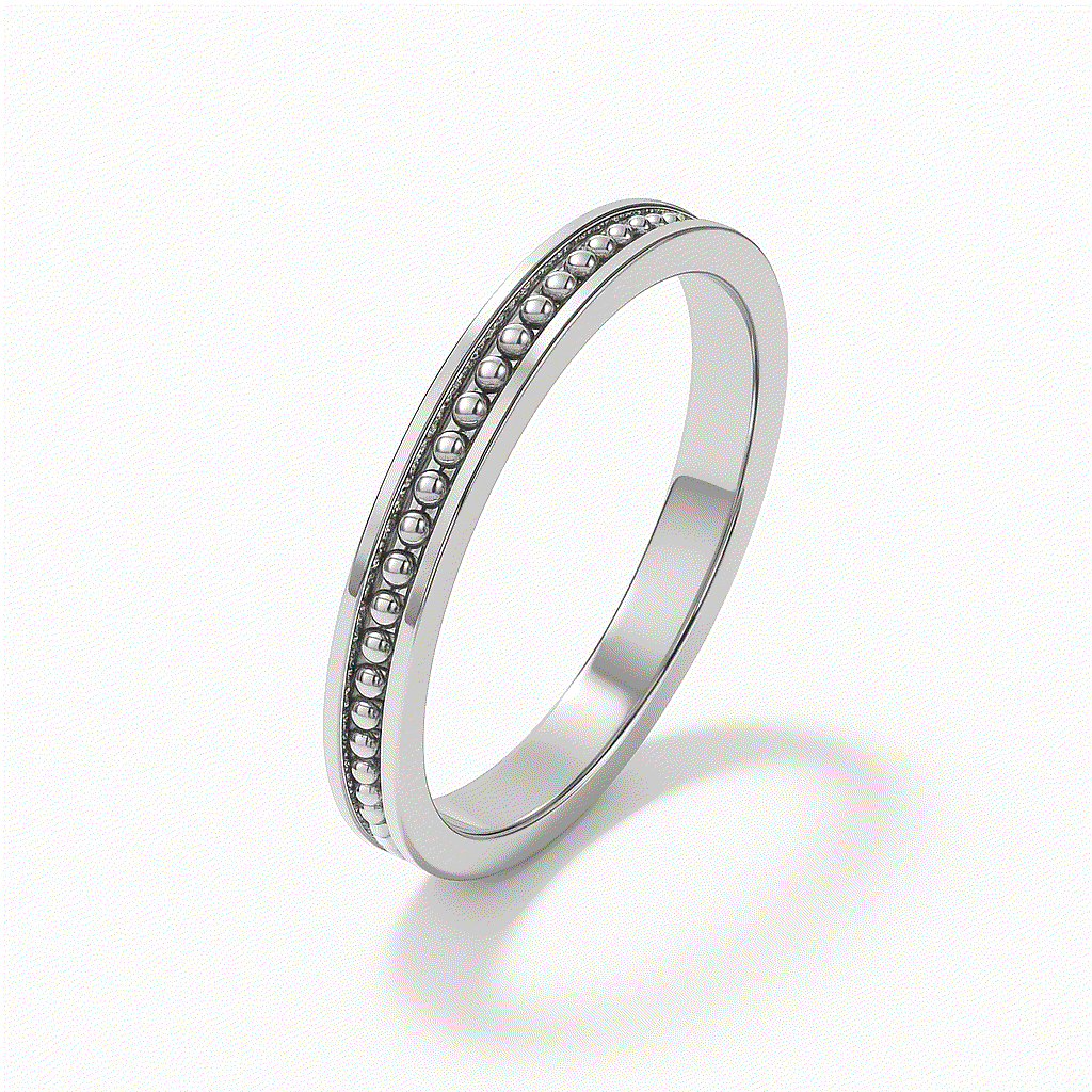 Eternal Bead wedding band featuring a polished silver design with a row of small beads around the center.