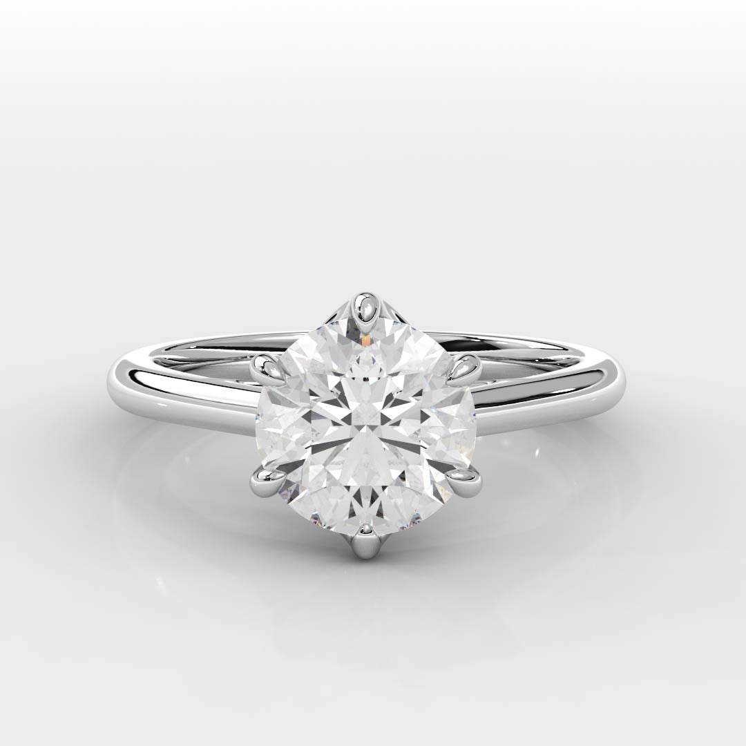 Tapered Cathedral Setting engagement ring with solitaire diamond and elegant tapered band in polished metal