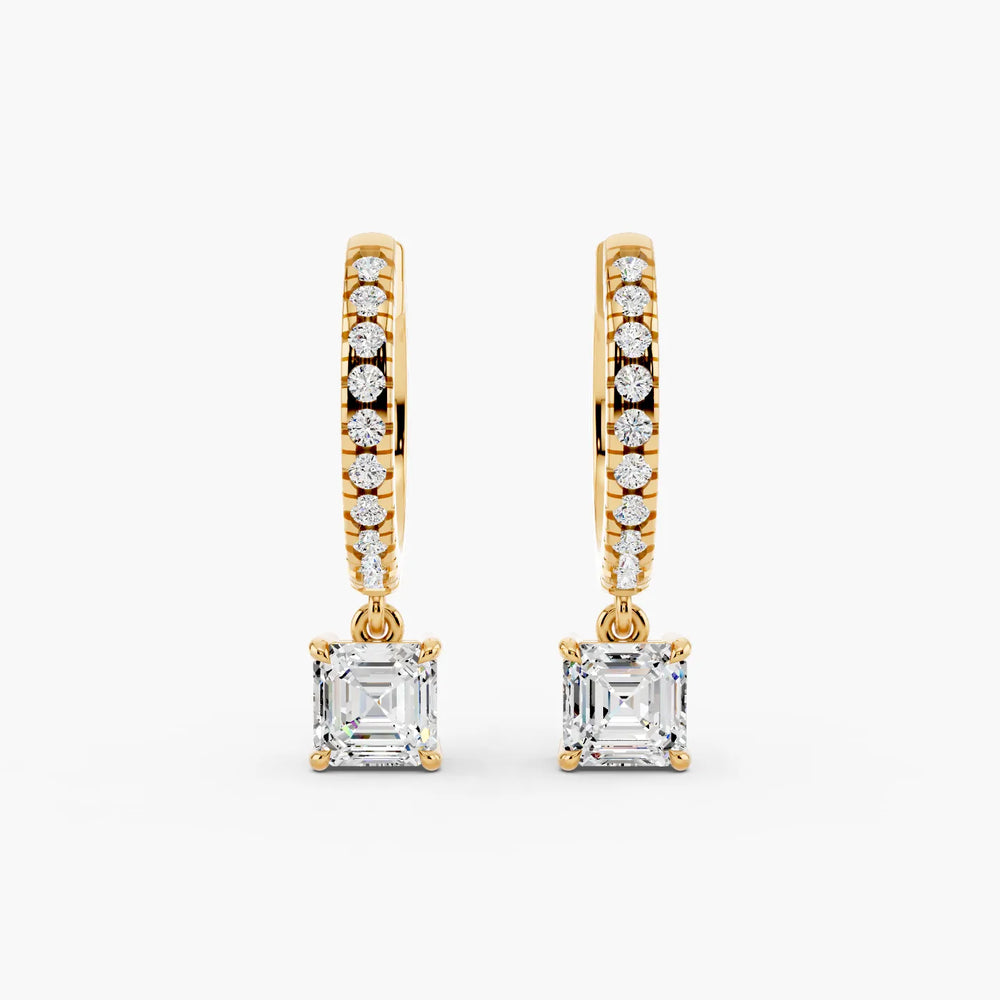 1.2ct Asscher Pavé Lab-Grown Diamond Hoop Earrings in 14k yellow gold