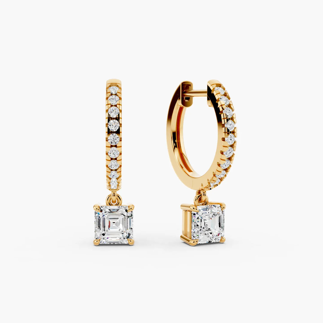 1.2ct Asscher Pavé Lab-Grown Diamond Hoop Earrings in 14k yellow gold