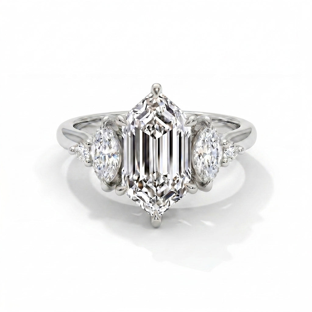 Diora Setting Elongated Hexagon White Gold Front