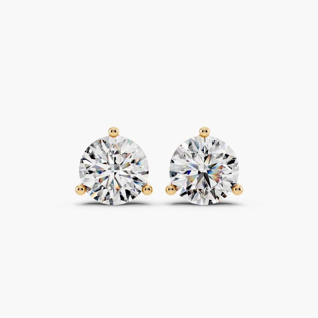 Round 3-Prong Martini Lab-Grown Diamond Stud Earrings in 14k yellow gold