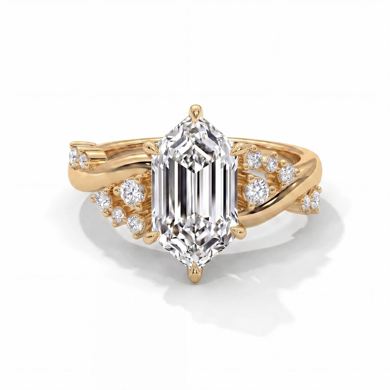 14k Yellow Gold / Elongated Hexagon