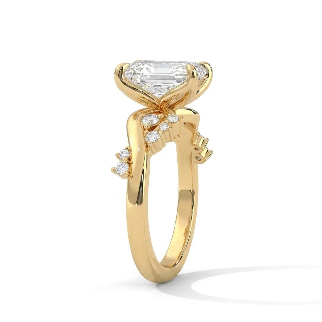 Eden Setting in 14K Yellow Gold with emerald-cut center stone — 3/4 angle view