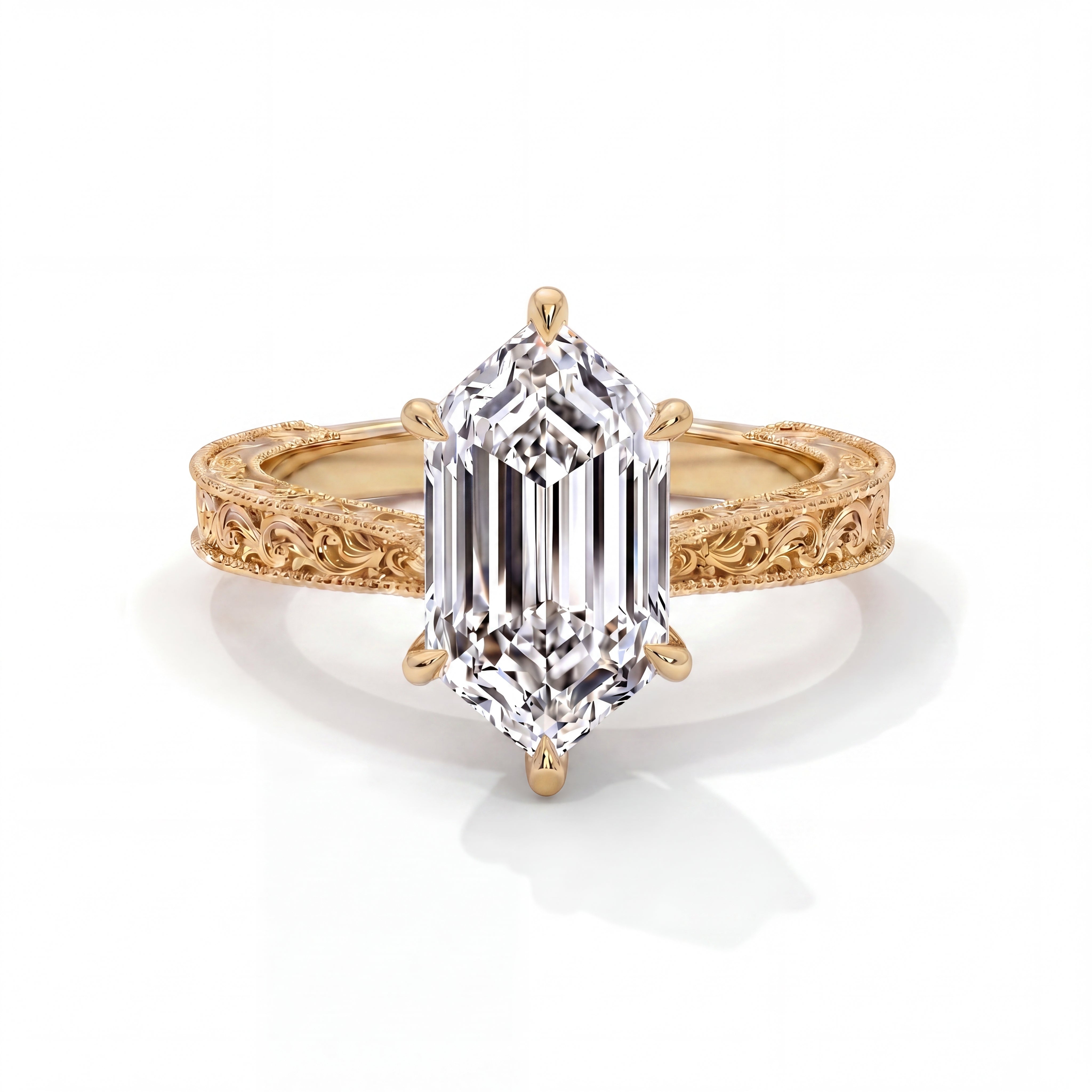 14k Yellow Gold / Elongated Hexagon
