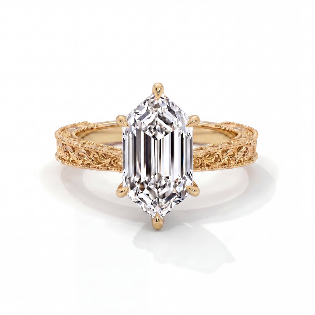 Prada Setting Elongated Hexagon 14k Yellow Gold Front