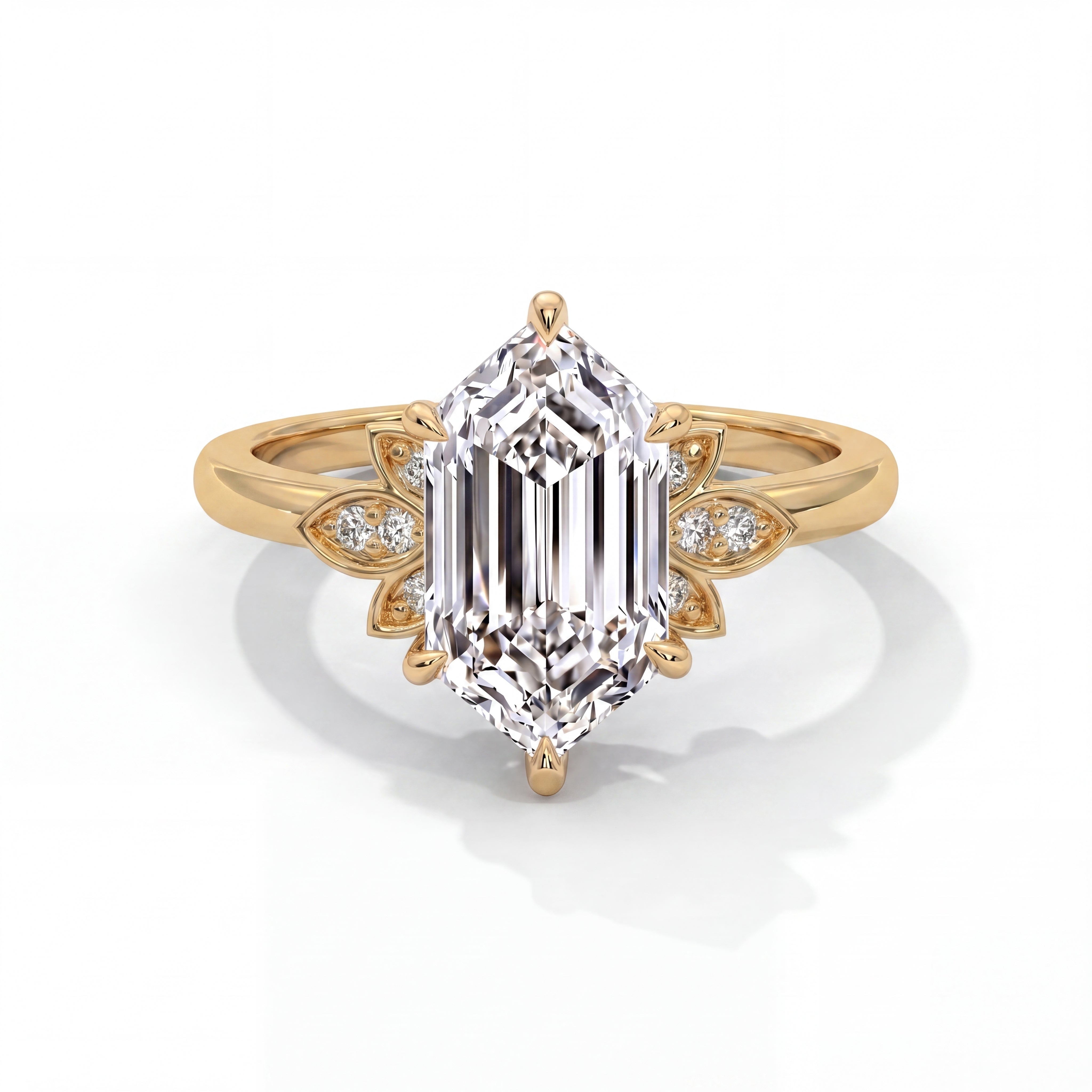 14k Yellow Gold / Elongated Hexagon