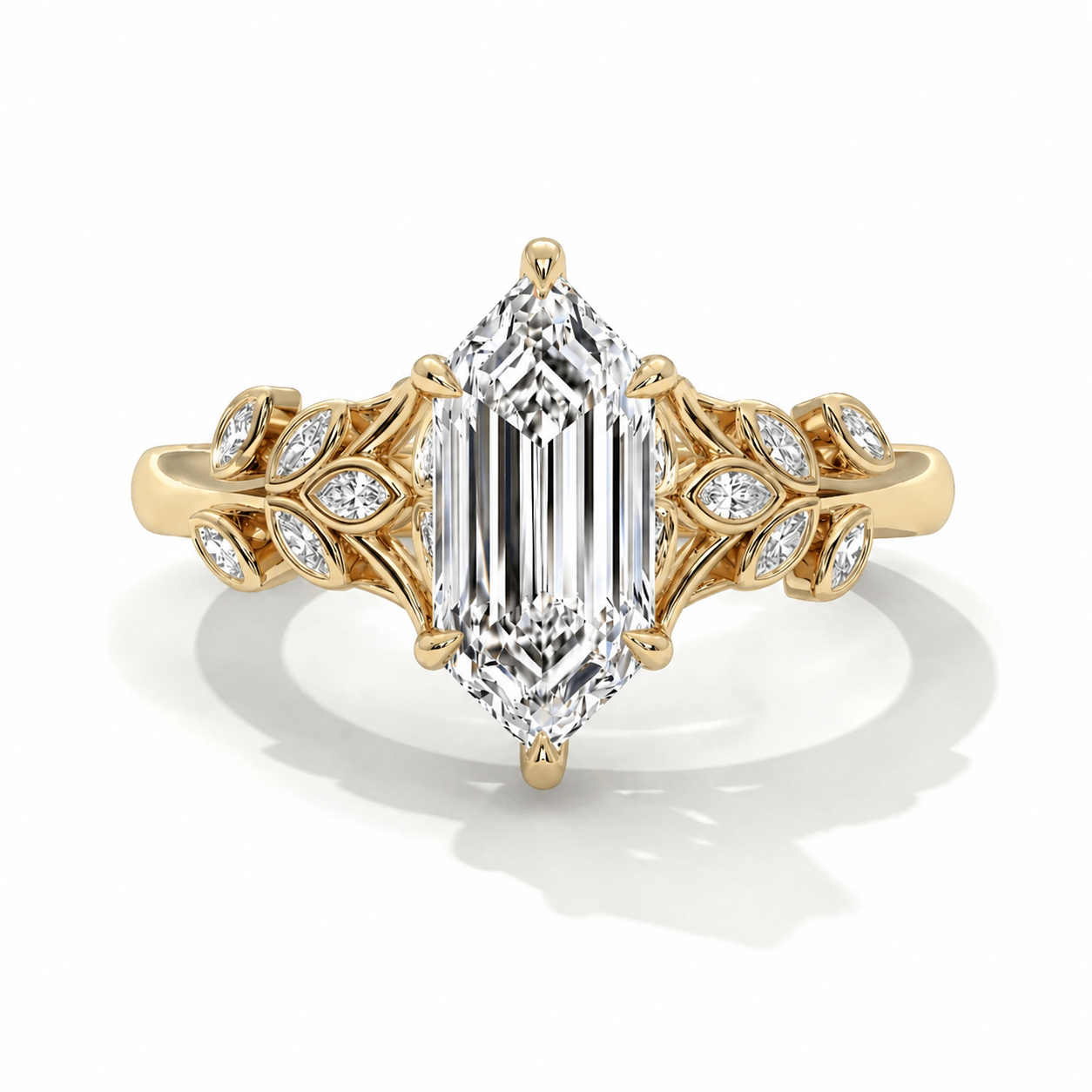 14k Yellow Gold / Elongated Hexagon