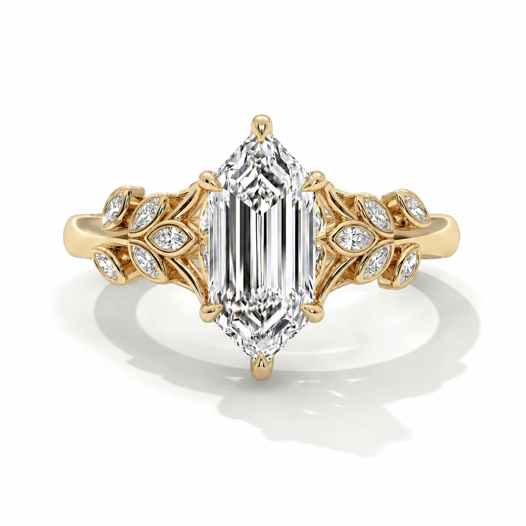 Florence Setting Elongated Hexagon Yellow Gold front