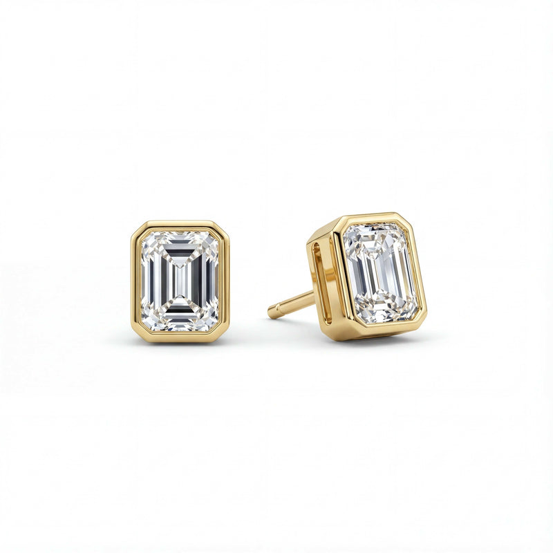 Emerald Bezel Lab-Grown Diamond Stud Earrings