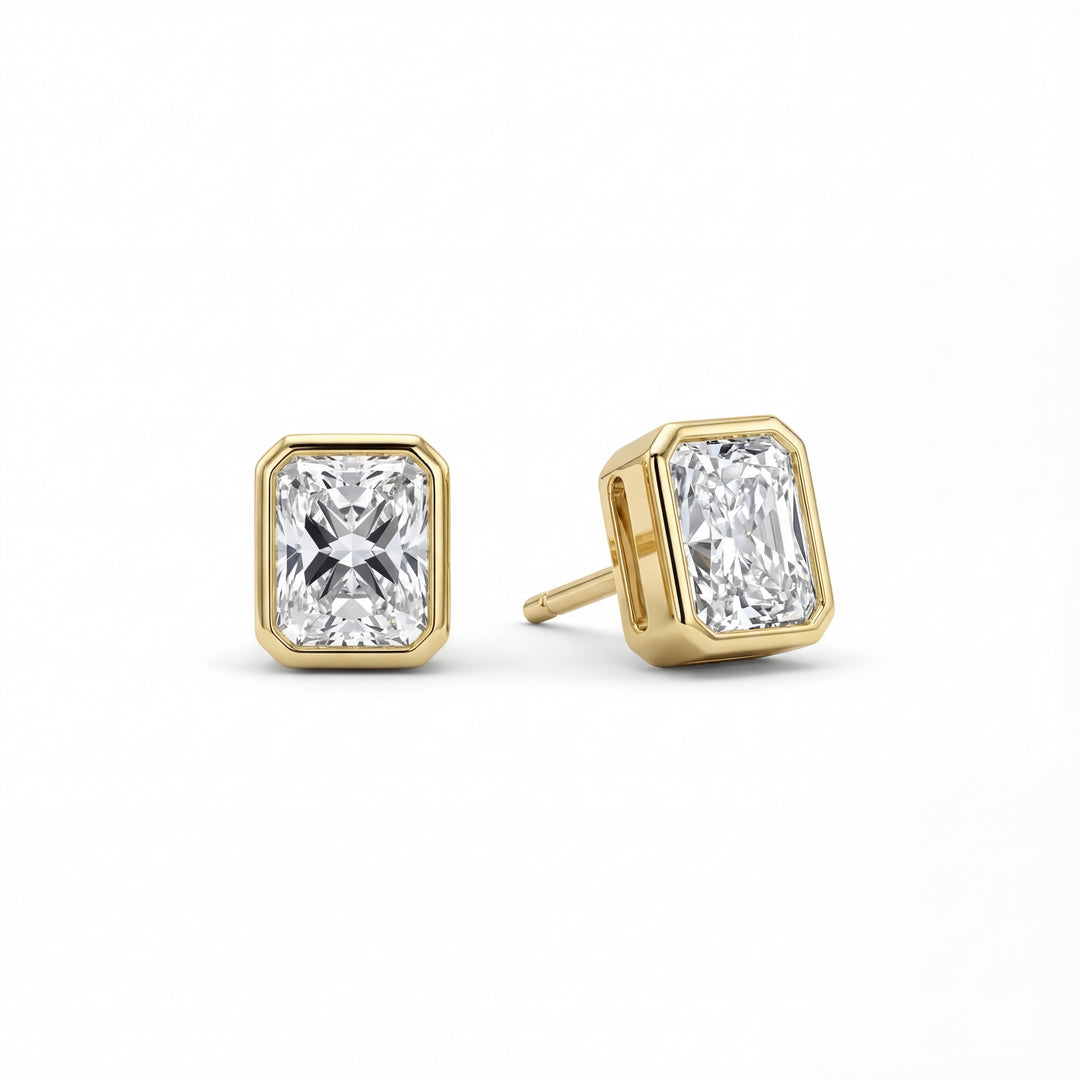 Radiant Bezel Lab Grown Diamond Stud Earrings