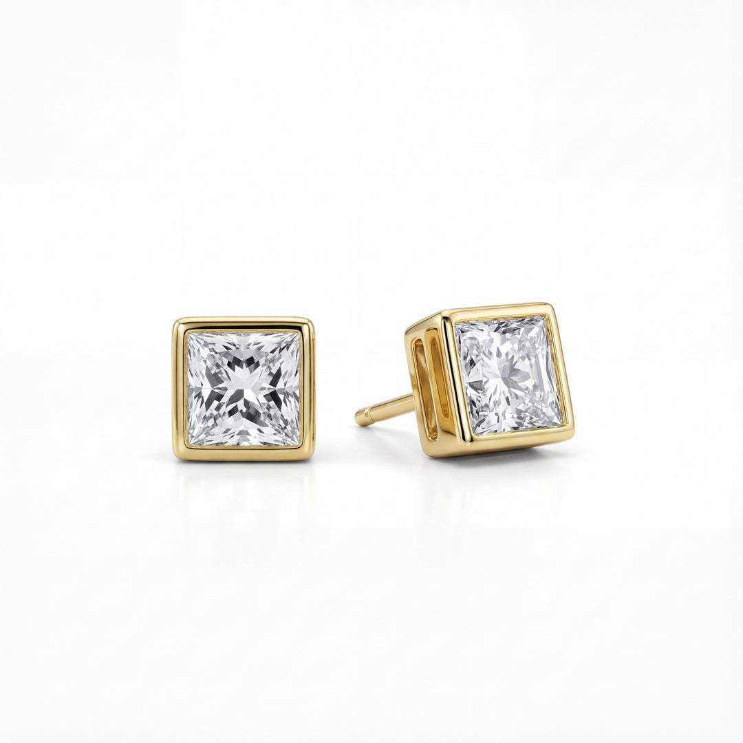 Princess Bezel Lab Grown Diamond Stud Earrings