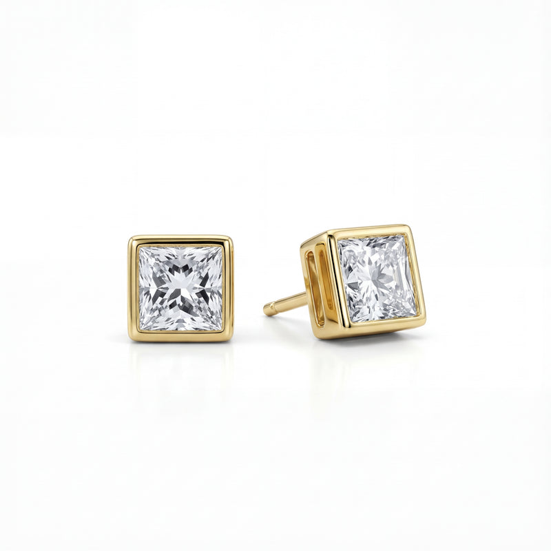 Princess Bezel Lab-Grown Diamond Stud Earrings