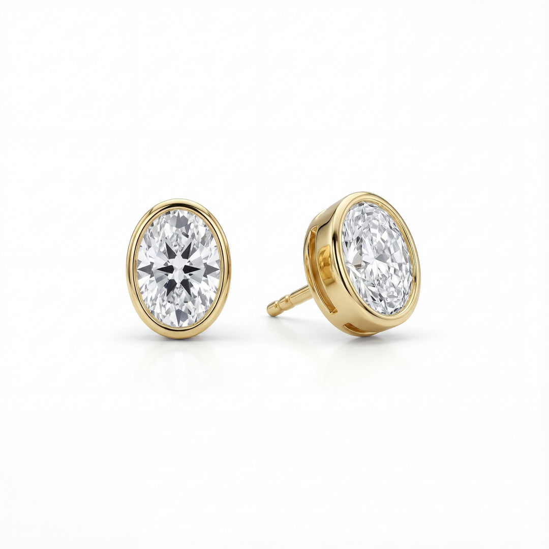 Oval Bezel Lab Grown Diamond Stud Earrings