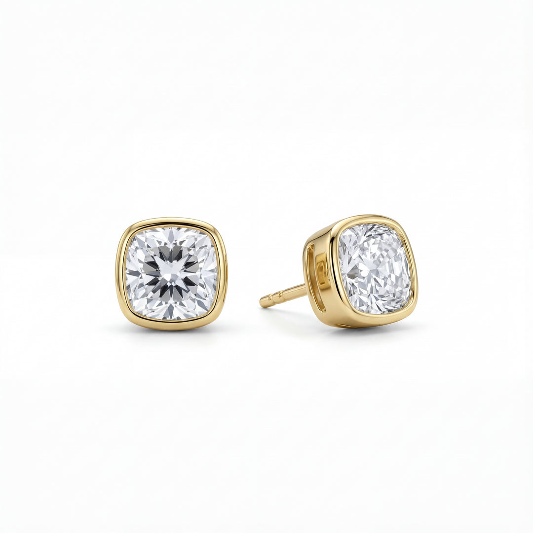 Cushion Bezel Lab Grown Diamond Stud Earrings